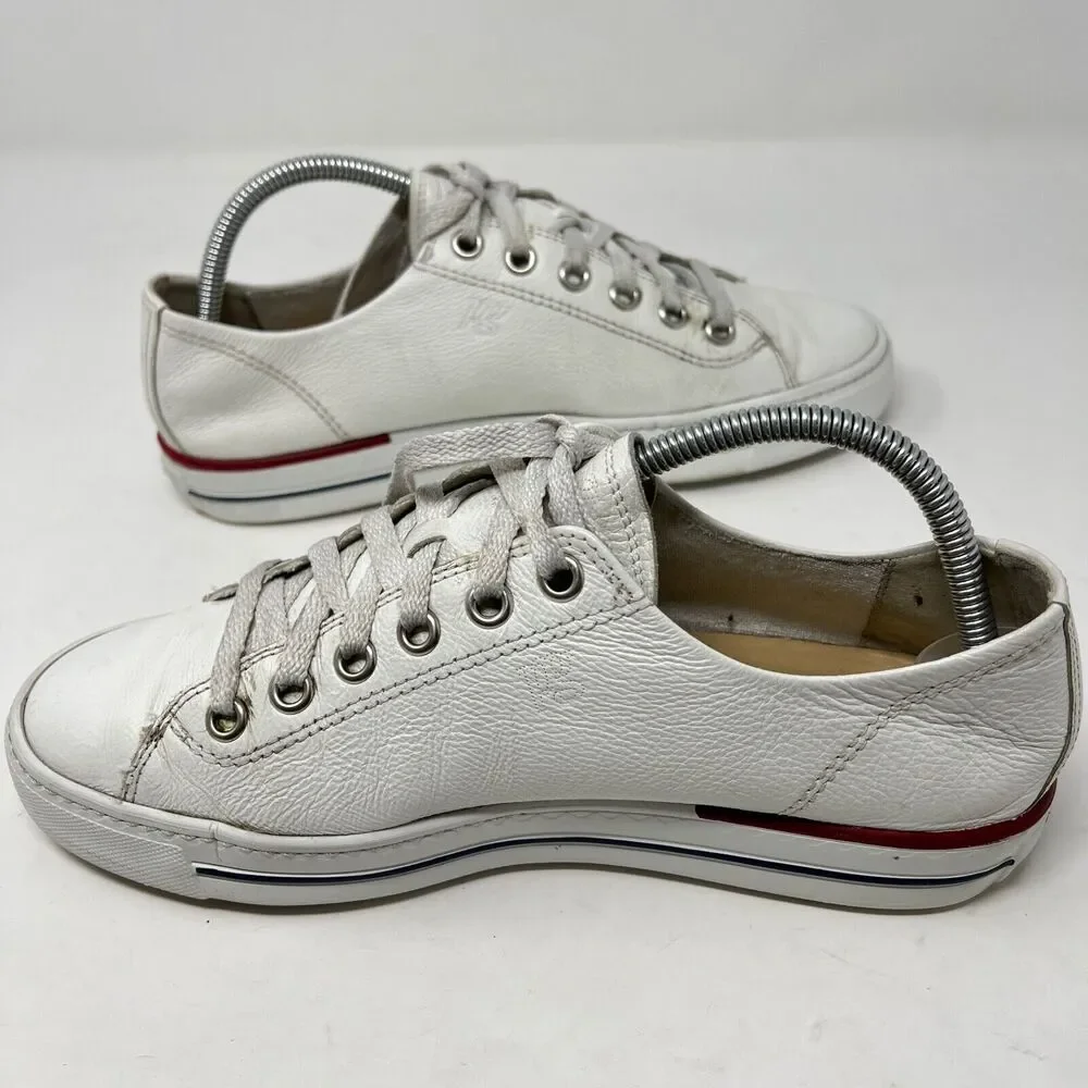 PAUL GREEN Carly Low Top Sneaker leather LACE-UP WHITE SHOES Size 7